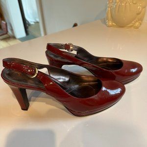 Tahari Red Patent Leather Platform Slingback Heel